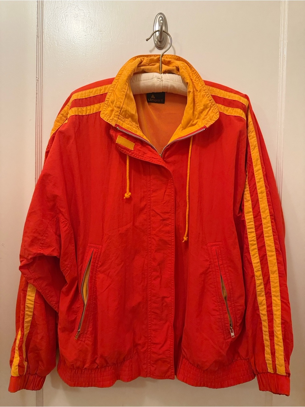 Vtg 80s 90s Liz Sport Color Block Nylon Windbreaker Jacket Red Yellow